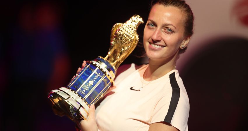 Petra Kvitova celebrates her second successive WTA title after winning the Qatar Total Open in Doha