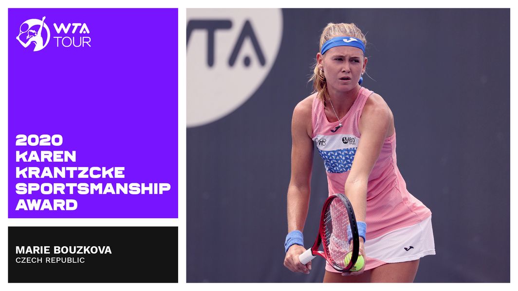 Voted by her peers on Tour, Marie Bouzkova wins the award for the player who conducts herself in a manner fitting of a professional sports figure and observes the rules of fair play, shows respect for others and is gracious on and off the court.