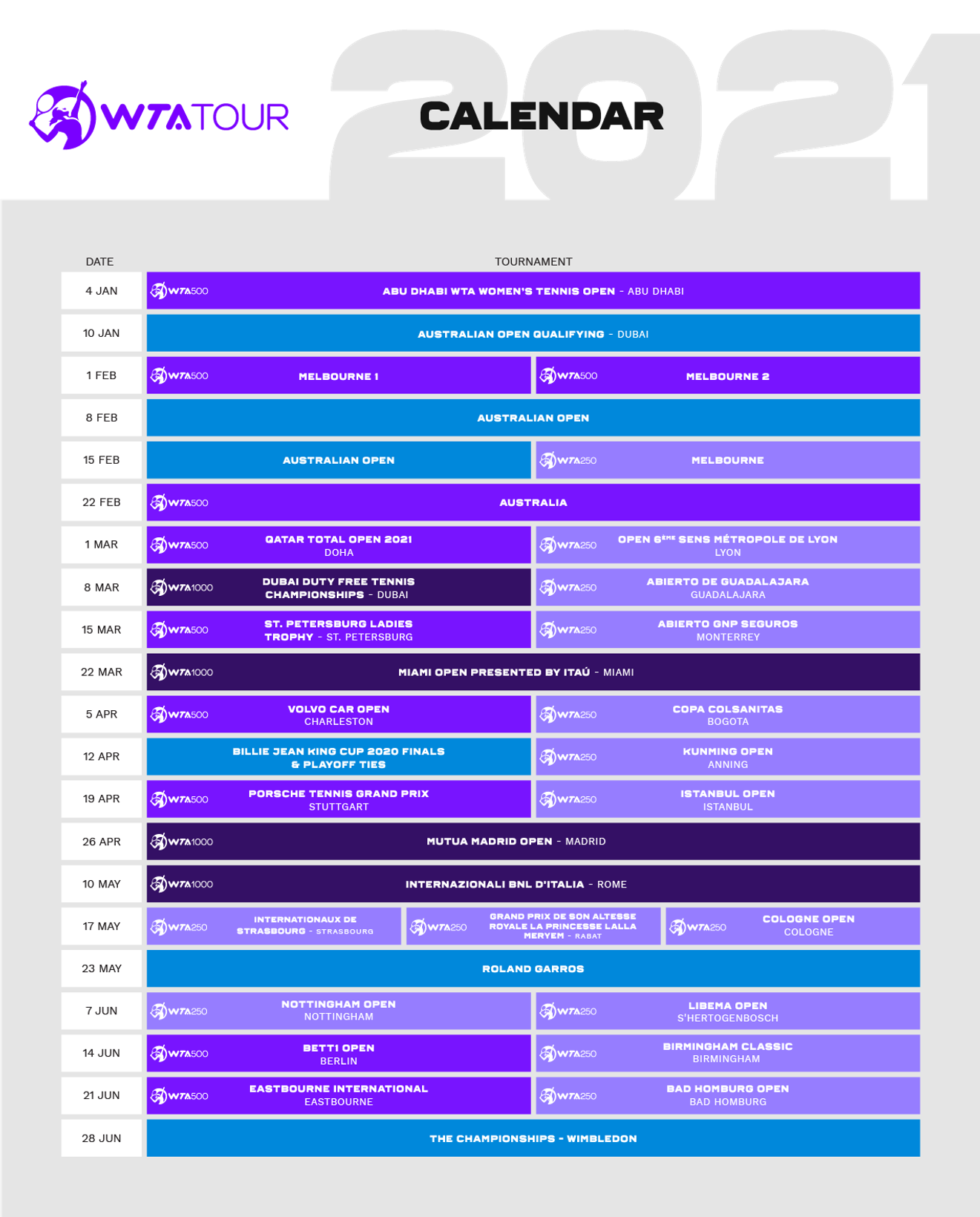 wta tour 2021 schedule