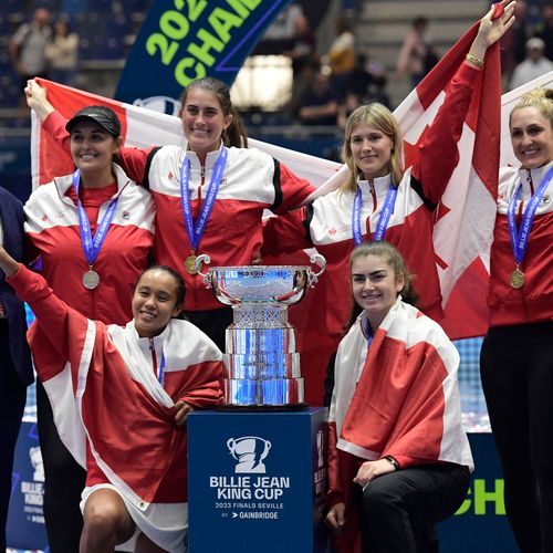 Marino, Stakusic, Leylah Fernandez, Dabrowski, Bouchard, Heidi El Tabakh, Billie Jean King - 2023 Billie Jean King Cup Finals