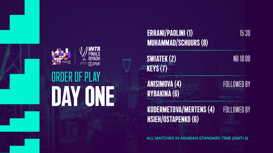 WTA Finals OOP Day 1