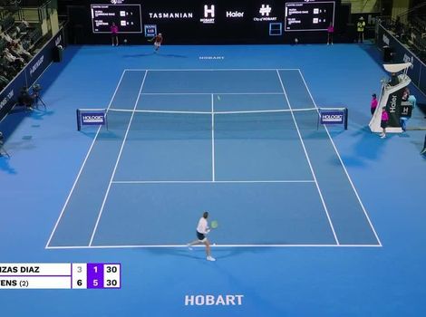 Elise Mertens' round-arm smash sets up match point in Hobart