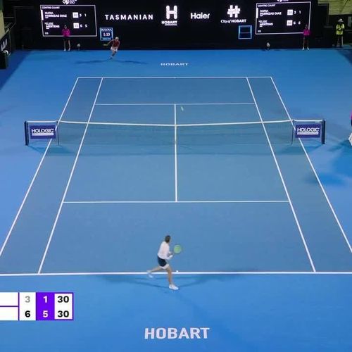 Elise Mertens' round-arm smash sets up match point in Hobart