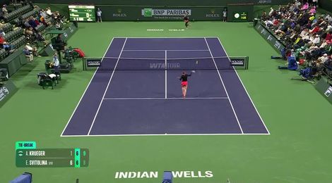  Ashlyn Krueger hits forehand winner to win second set vs. Svitolinia