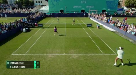 Heather Watson and Mingge Xu win entertaining doubles point in Eastbourne