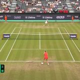 Ekaterina Alexandrova lunges for backhand winner against Elise Mertens