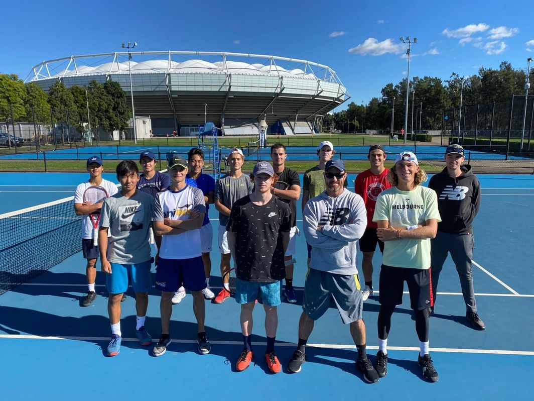 Jarrad Bunt and his players at the National Tennis Academy in Sydney