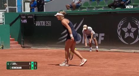 'It's come back in!' Tjen's slice changes course, catches the line in Rabat