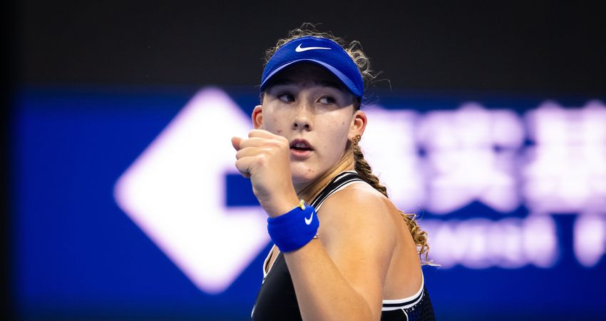 Mirra Andreeva celebrates during the 2026 China Open