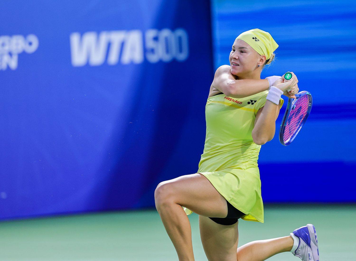 Diana Shnaider plays a backhand during the 2026 Ningbo Open