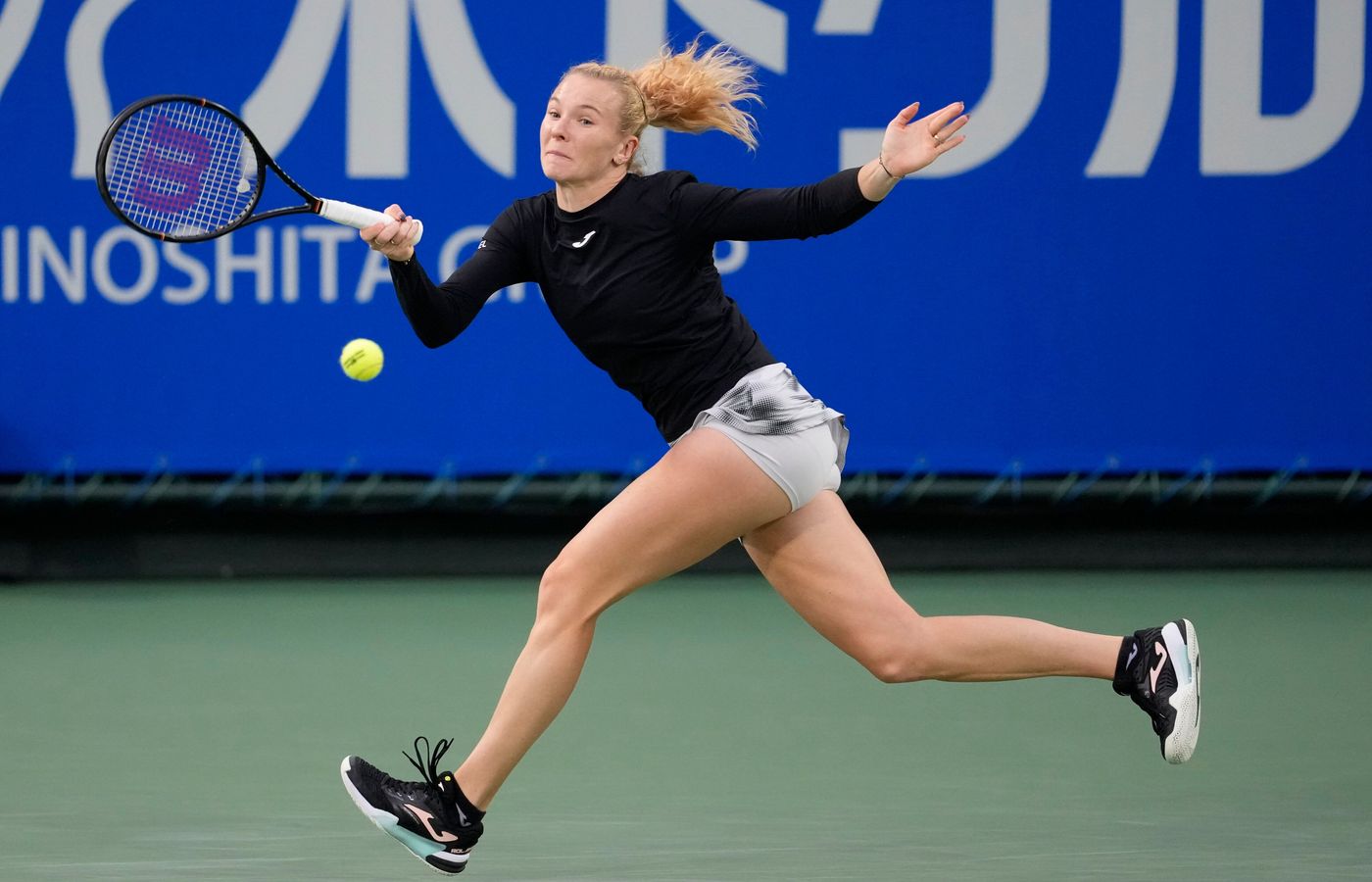 Katerina Siniakova striking a ball during the 2026 Osaka semifinals