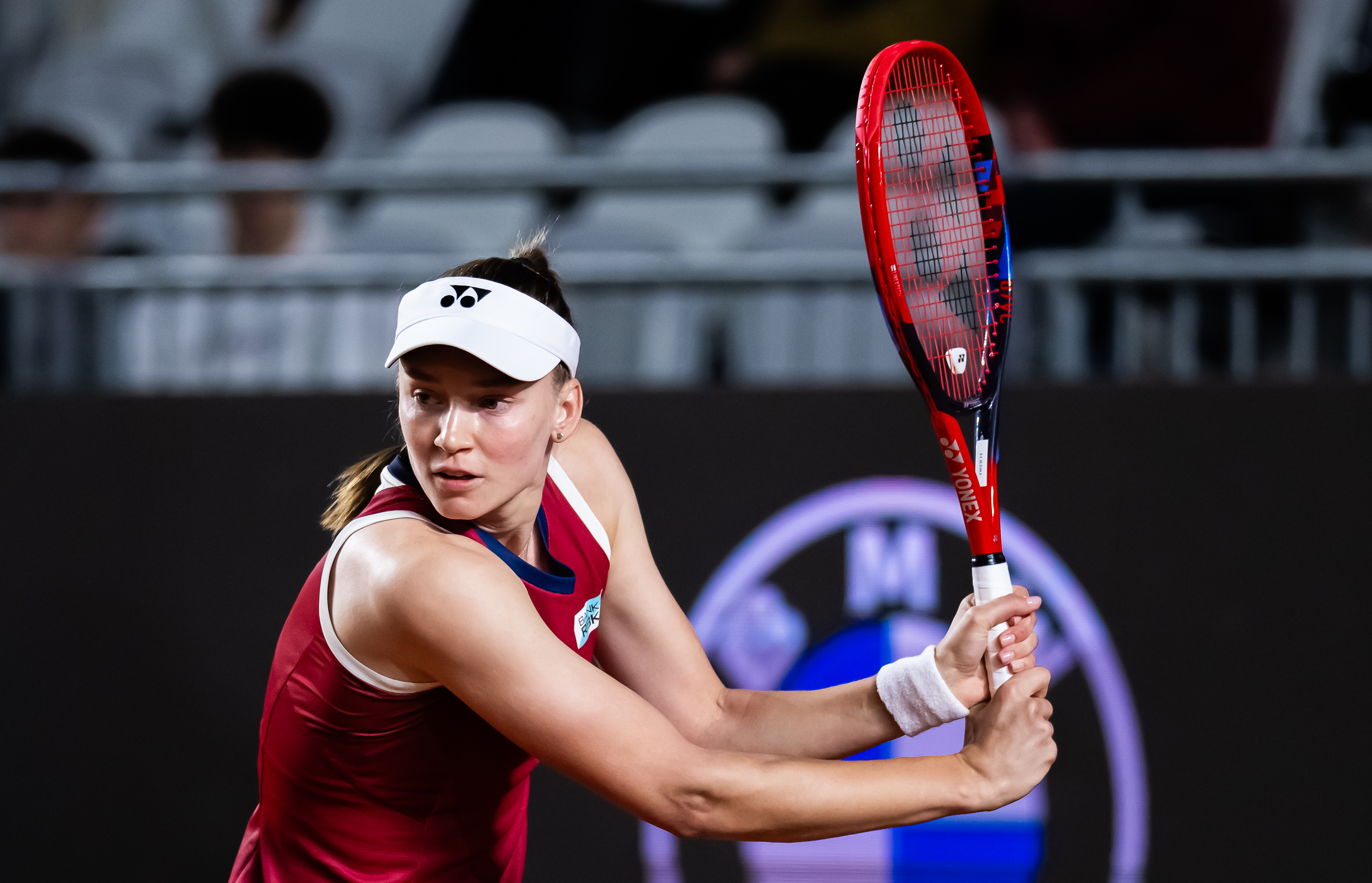 Hot shot: Elena Rybakina conjures a counter-lob in Rome